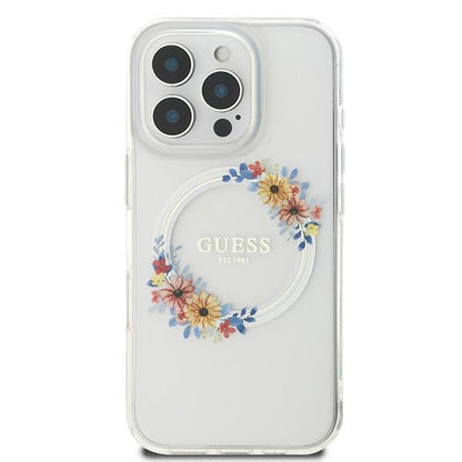 Futrola MagSafe za Apple iPhone 16 Pro, Guess, IML Flowers Wreath, Transparentna
