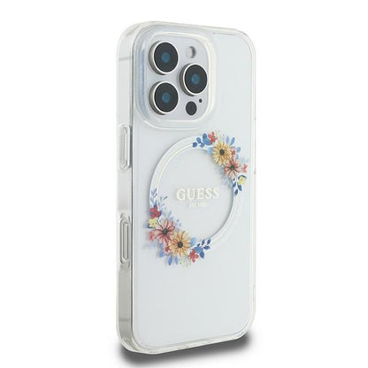 Futrola MagSafe za Apple iPhone 16 Pro, Guess, IML Flowers Wreath, Transparentna