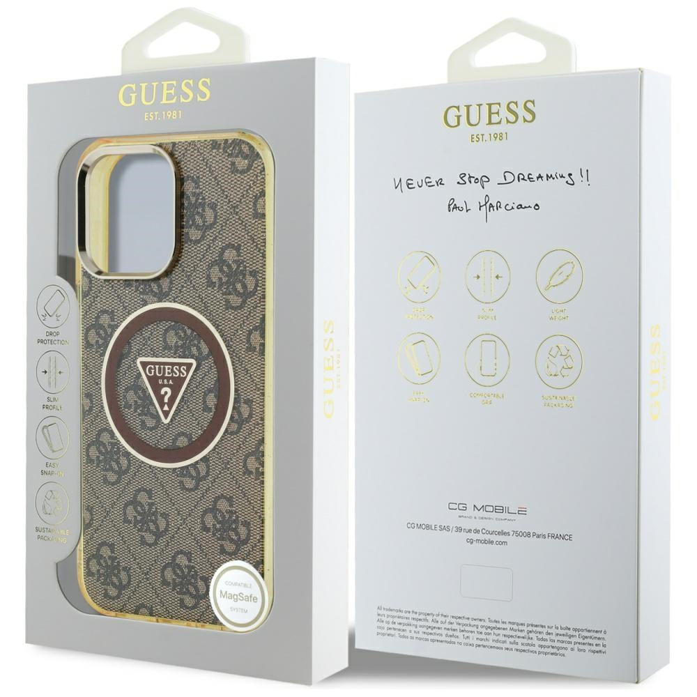 Futrola MagSafe za Apple iPhone 16 Pro, Guess, IML Glitter 4G Circle Triangle, Braon