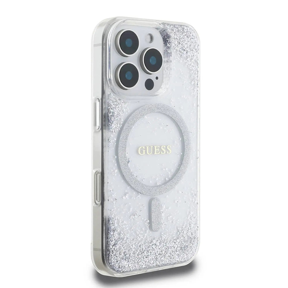 Futrola MagSafe za Apple iPhone 16 Pro, Guess, IML Glitter Gradient, Srebrna