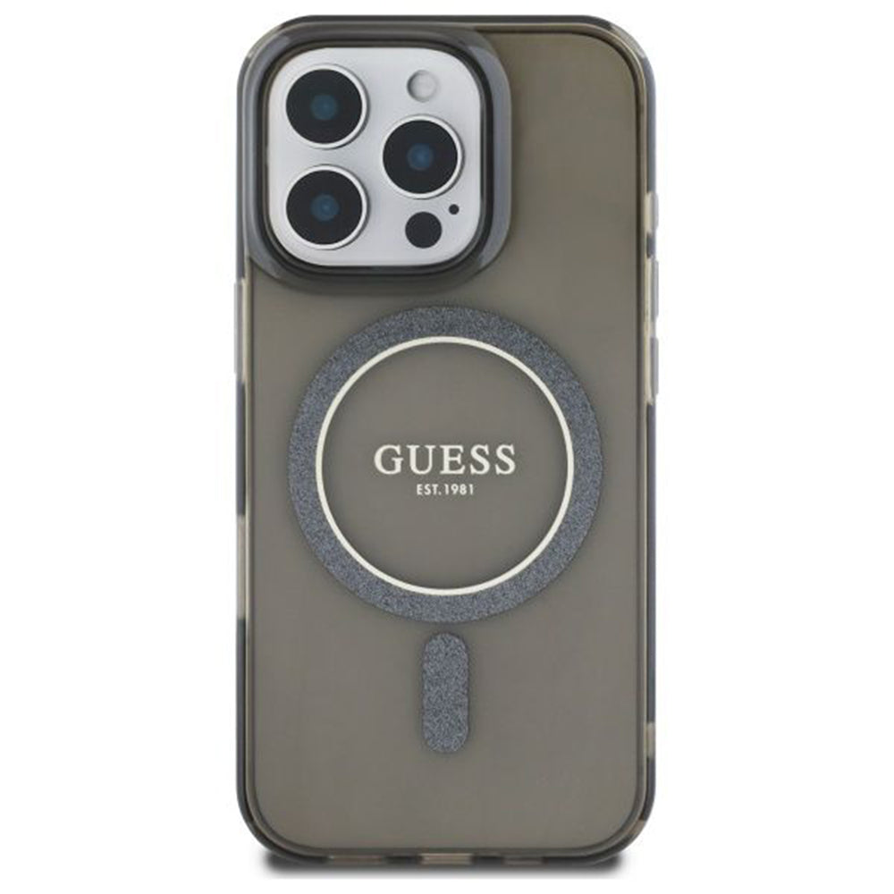 Husa MagSafe za Apple iPhone 16 Pro, Guess, IML Glitter Ring, Crna