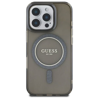 Husa MagSafe za Apple iPhone 16 Pro, Guess, IML Glitter Ring, Crna