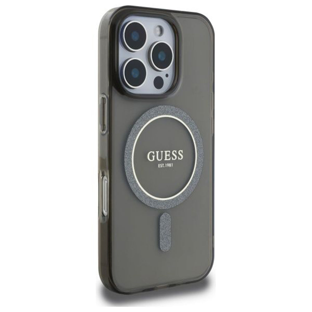 Husa MagSafe za Apple iPhone 16 Pro, Guess, IML Glitter Ring, Crna