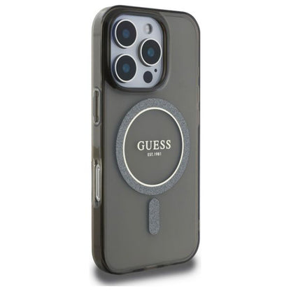 Husa MagSafe za Apple iPhone 16 Pro, Guess, IML Glitter Ring, Crna