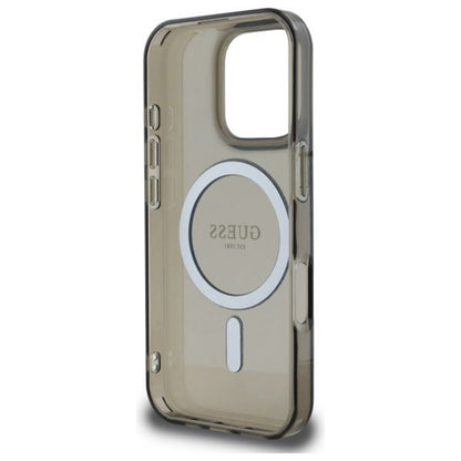 Husa MagSafe za Apple iPhone 16 Pro, Guess, IML Glitter Ring, Crna