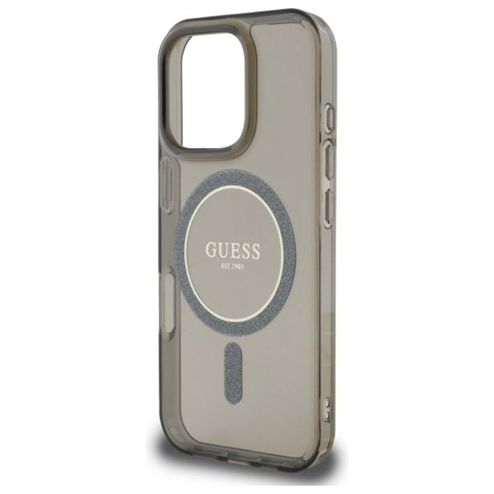 Husa MagSafe za Apple iPhone 16 Pro, Guess, IML Glitter Ring, Crna