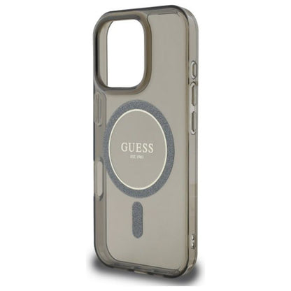 Husa MagSafe za Apple iPhone 16 Pro, Guess, IML Glitter Ring, Crna