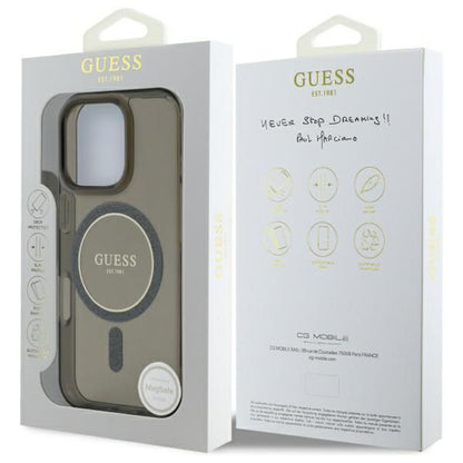 Husa MagSafe za Apple iPhone 16 Pro, Guess, IML Glitter Ring, Crna