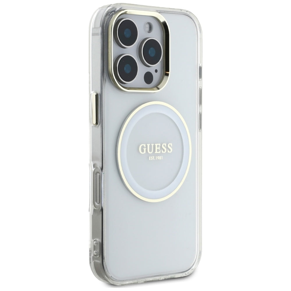 Futrola MagSafe za Apple iPhone 16 Pro, Guess, IML Metal Colored Circle, Bela