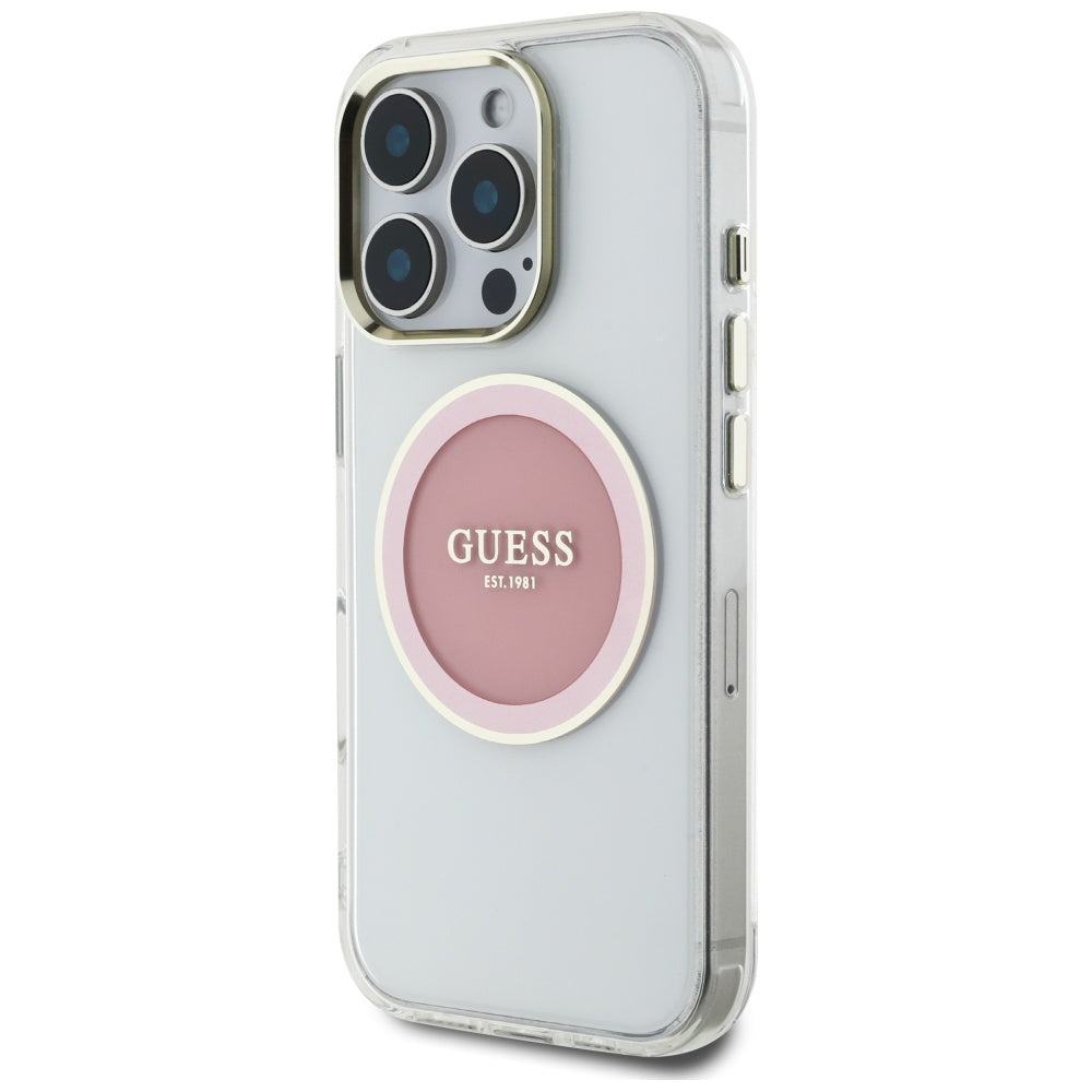 Futrola MagSafe za Apple iPhone 16 Pro, Guess, IML Metal Colored Circle, Roze