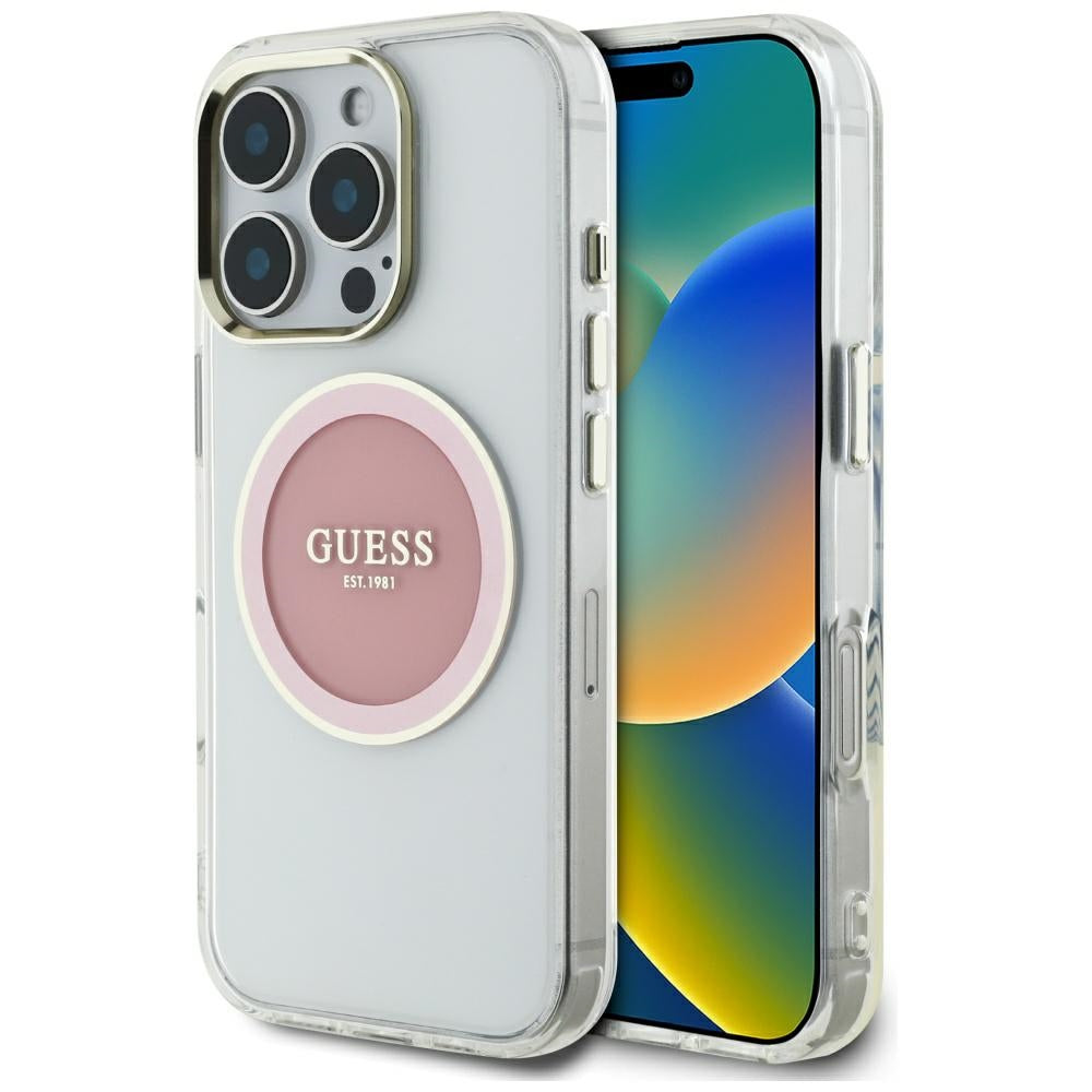 Futrola MagSafe za Apple iPhone 16 Pro, Guess, IML Metal Colored Circle, Roze