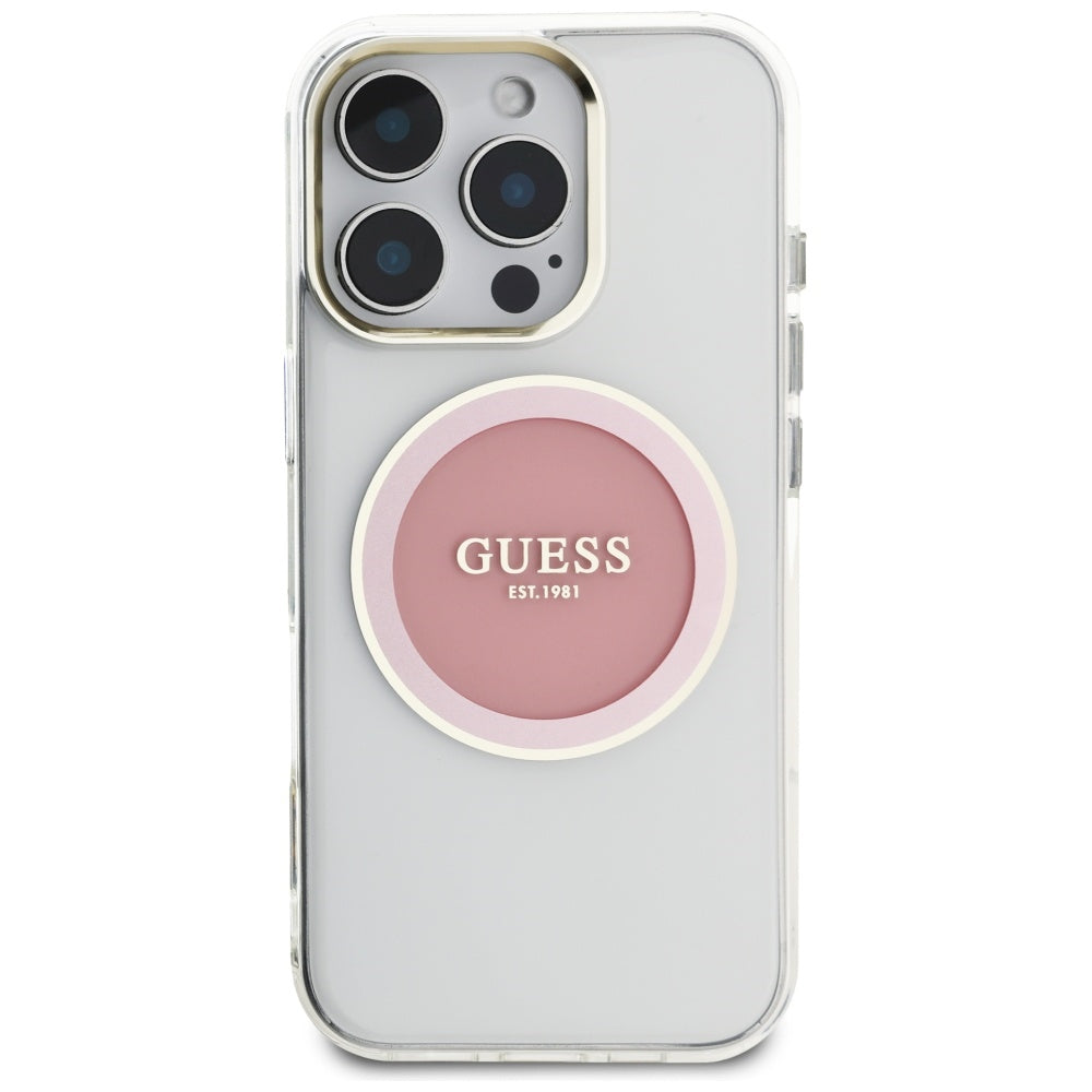 Futrola MagSafe za Apple iPhone 16 Pro, Guess, IML Metal Colored Circle, Roze