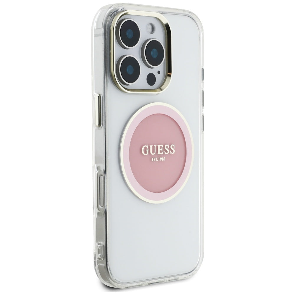 Futrola MagSafe za Apple iPhone 16 Pro, Guess, IML Metal Colored Circle, Roze