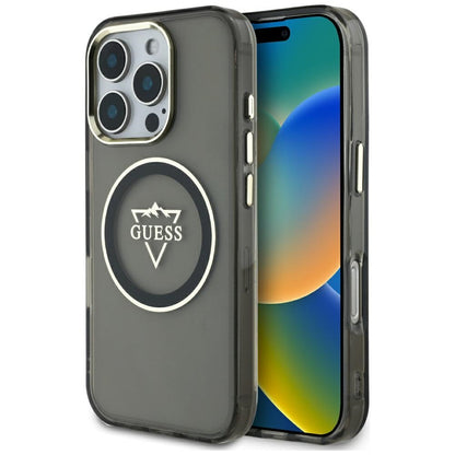 Futrola MagSafe za Apple iPhone 16 Pro, Guess, IML Metal Mountain Logo, Crna