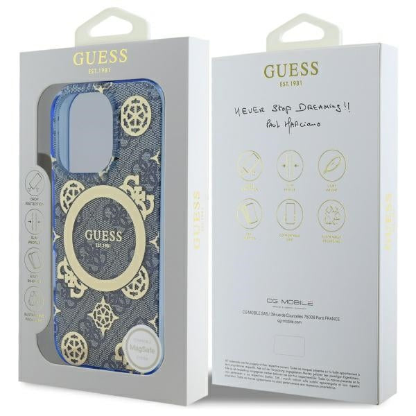 Futrola MagSafe za Apple iPhone 16 Pro, Guess, IML Peony On 4G Background, Plava