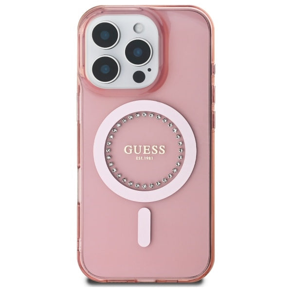Futrola MagSafe za Apple iPhone 16 Pro, Guess, IML Rhinestone, Roze