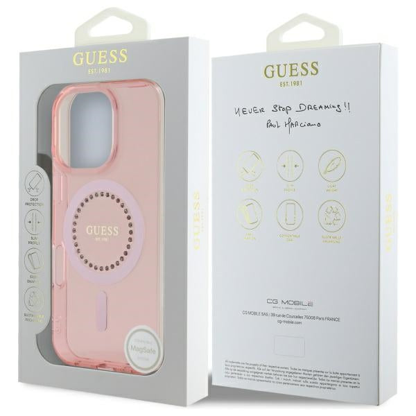 Futrola MagSafe za Apple iPhone 16 Pro, Guess, IML Rhinestone, Roze