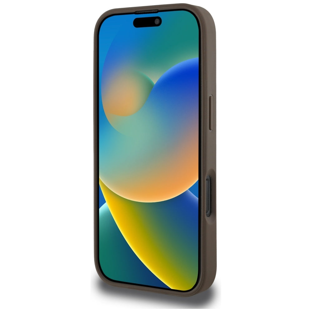 Futrola MagSafe za Apple iPhone 16 Pro, Guess, Peony Grained Hot Stamp Triangle, Braon