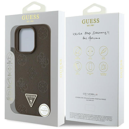 Futrola MagSafe za Apple iPhone 16 Pro, Guess, Peony Grained Hot Stamp Triangle, Braon