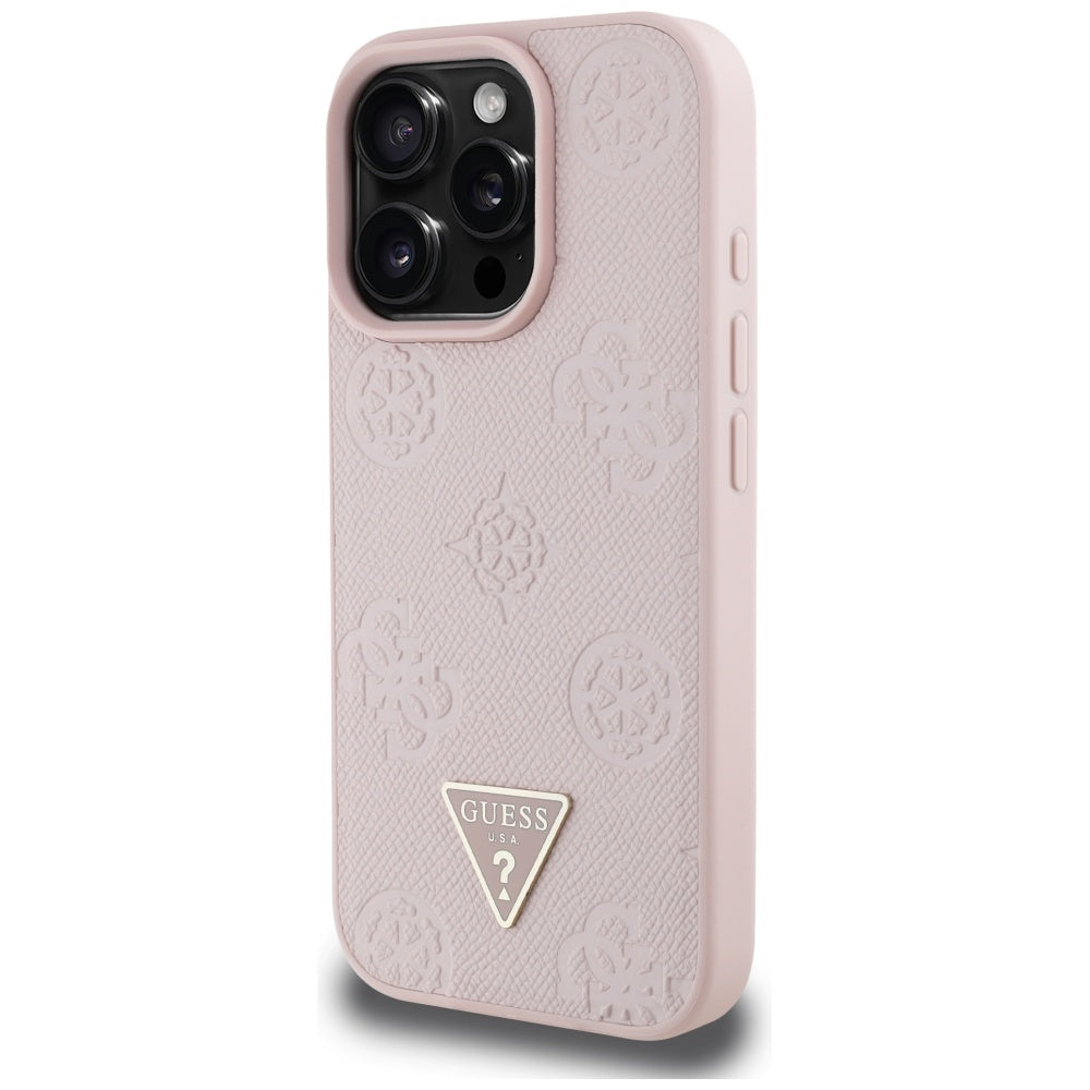 Futrola MagSafe za Apple iPhone 16 Pro, Guess, Peony Grained Hot Stamp Triangle, Roze