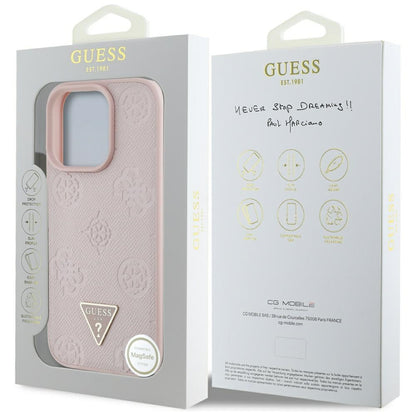Futrola MagSafe za Apple iPhone 16 Pro, Guess, Peony Grained Hot Stamp Triangle, Roze