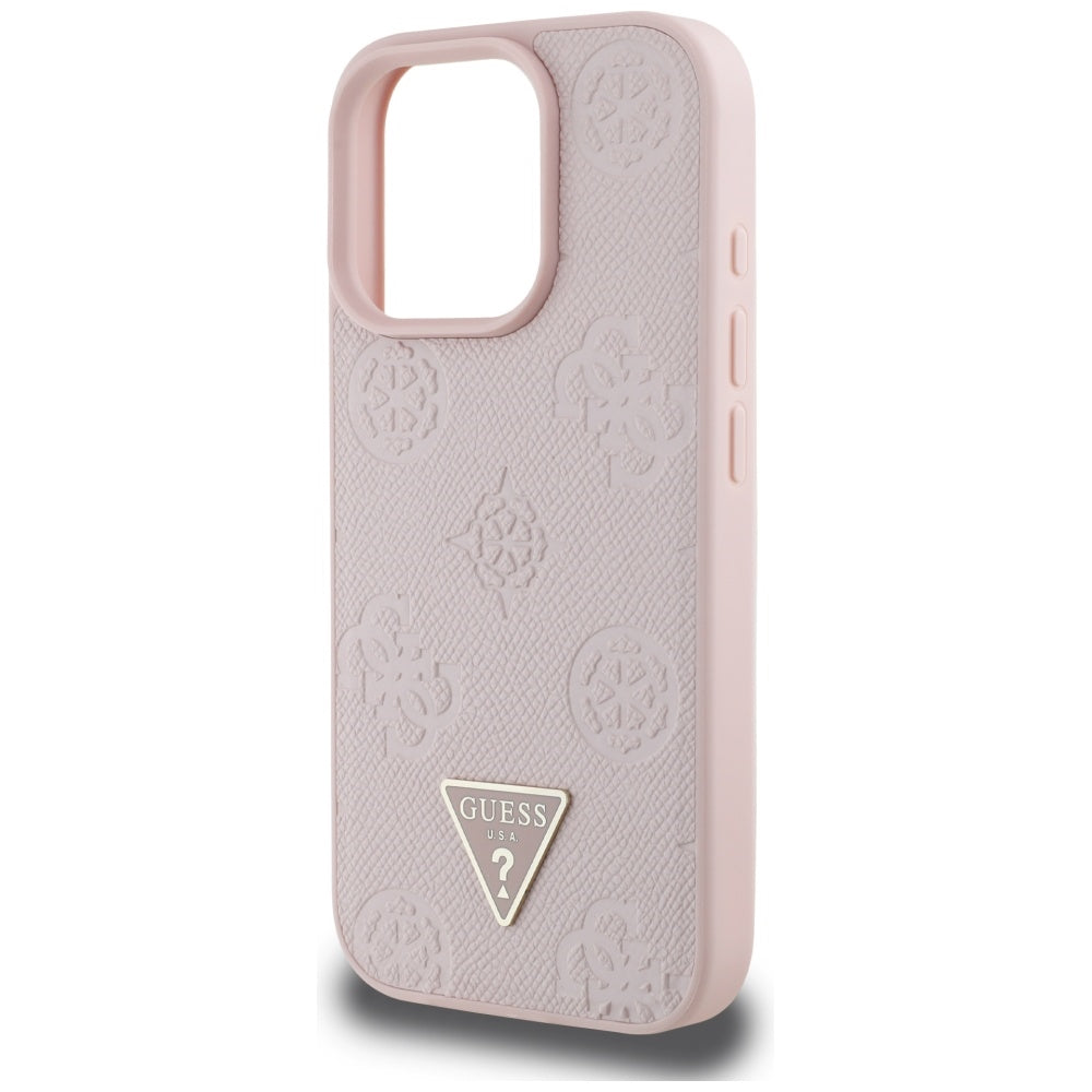 Futrola MagSafe za Apple iPhone 16 Pro, Guess, Peony Grained Hot Stamp Triangle, Roze