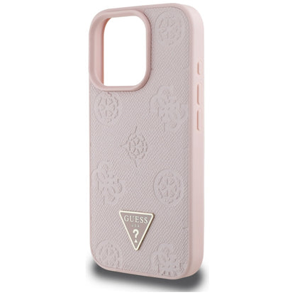 Futrola MagSafe za Apple iPhone 16 Pro, Guess, Peony Grained Hot Stamp Triangle, Roze