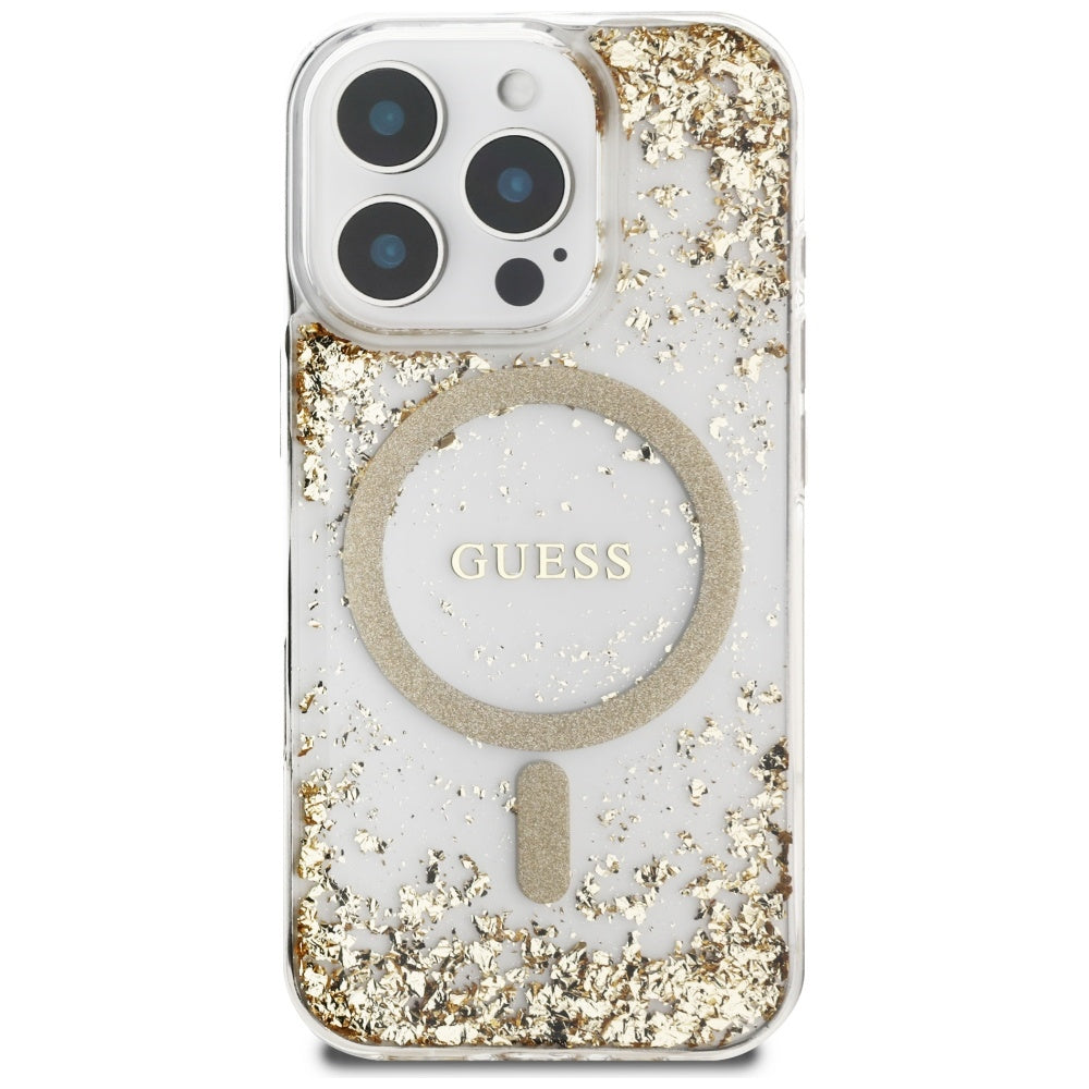 Futrola MagSafe za Apple iPhone 16 Pro, Guess, Resin Bottom Glitter, Zlatna