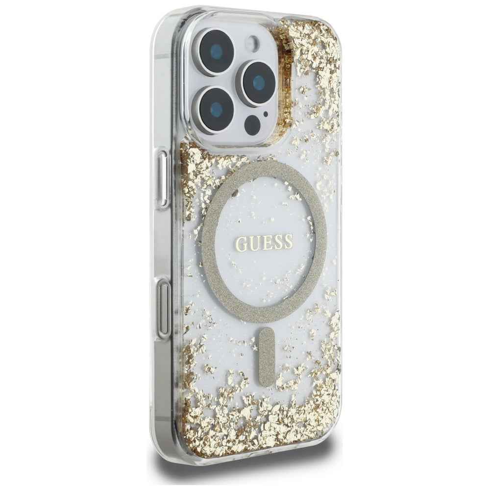 Futrola MagSafe za Apple iPhone 16 Pro, Guess, Resin Bottom Glitter, Zlatna