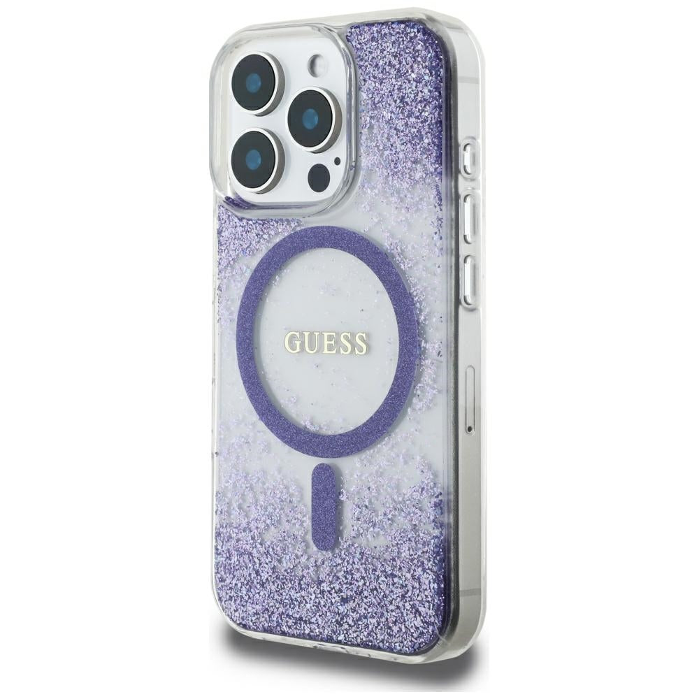Husa MagSafe za Apple iPhone 16 Pro, Guess, Resin Bottom Glitter, Ljubičasta