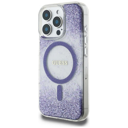 Husa MagSafe za Apple iPhone 16 Pro, Guess, Resin Bottom Glitter, Ljubičasta