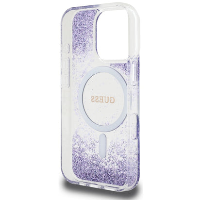 Husa MagSafe za Apple iPhone 16 Pro, Guess, Resin Bottom Glitter, Ljubičasta
