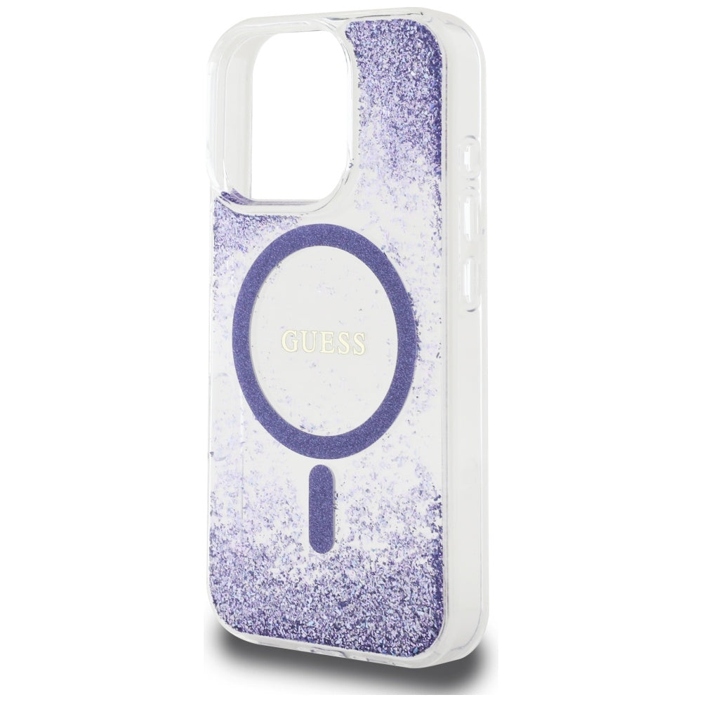 Husa MagSafe za Apple iPhone 16 Pro, Guess, Resin Bottom Glitter, Ljubičasta