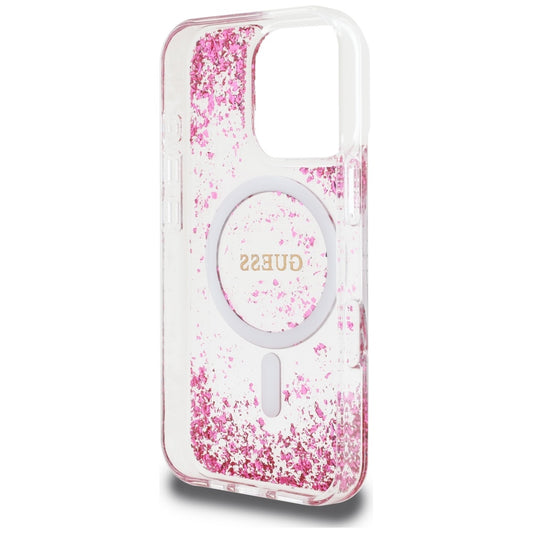 Futrola MagSafe za Apple iPhone 16 Pro, Guess, Resin Bottom Glitter, Roze