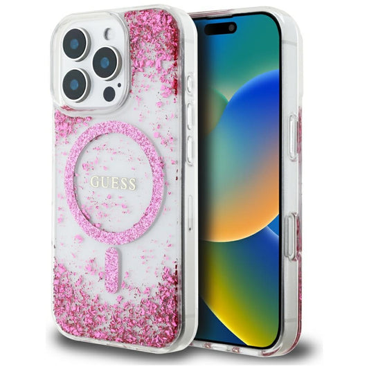 Futrola MagSafe za Apple iPhone 16 Pro, Guess, Resin Bottom Glitter, Roze