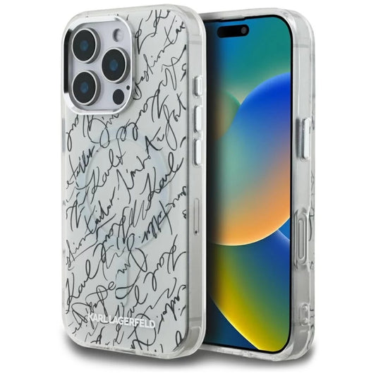 Futrola MagSafe za Apple iPhone 16 Pro, Karl Lagerfeld, IML Karl Script Pattern, Bela