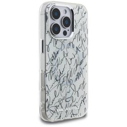 Futrola MagSafe za Apple iPhone 16 Pro, Karl Lagerfeld, IML Karl Script Pattern, Bela