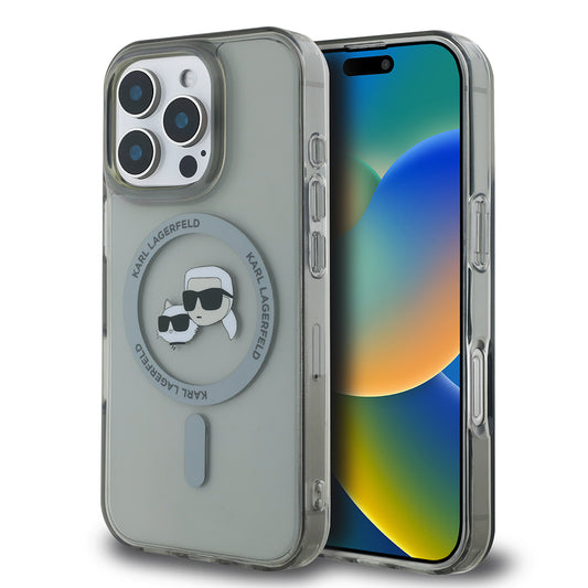 Futrola MagSafe za Apple iPhone 16 Pro, Karl Lagerfeld, IML Metal Karl & Choupette's Heads, Crna