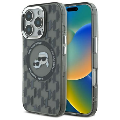 Futrola MagSafe za Apple iPhone 16 Pro, Karl Lagerfeld, IML Monogram Karl & Choupette's Heads, Crna