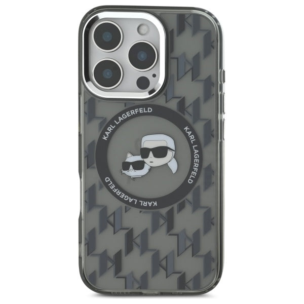 Futrola MagSafe za Apple iPhone 16 Pro, Karl Lagerfeld, IML Monogram Karl & Choupette's Heads, Crna