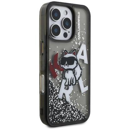 Futrola MagSafe za Apple iPhone 16 Pro, Karl Lagerfeld, Liquid Glitter Choupette Logo, Crna