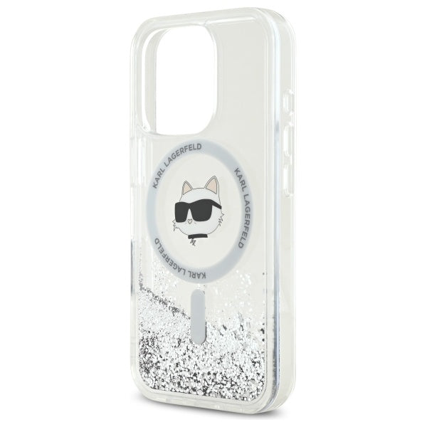 Husa MagSafe za Apple iPhone 16 Pro, Karl Lagerfeld, Liquid Glitter Choupette's Head, Transparentna