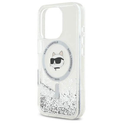 Husa MagSafe za Apple iPhone 16 Pro, Karl Lagerfeld, Liquid Glitter Choupette's Head, Transparentna