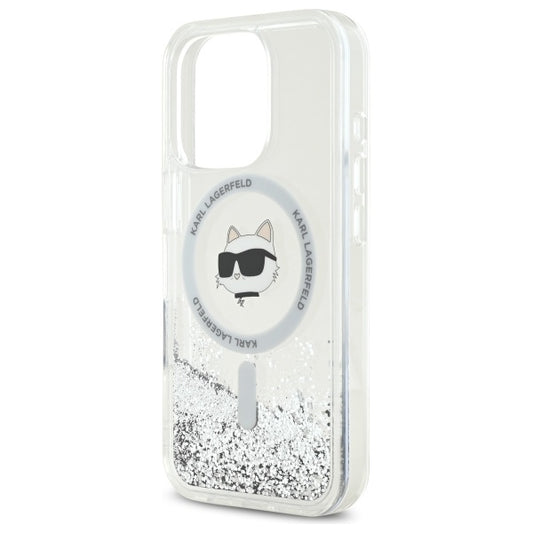 Husa MagSafe za Apple iPhone 16 Pro, Karl Lagerfeld, Liquid Glitter Choupette's Head, Transparentna