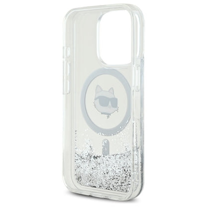 Husa MagSafe za Apple iPhone 16 Pro, Karl Lagerfeld, Liquid Glitter Choupette's Head, Transparentna