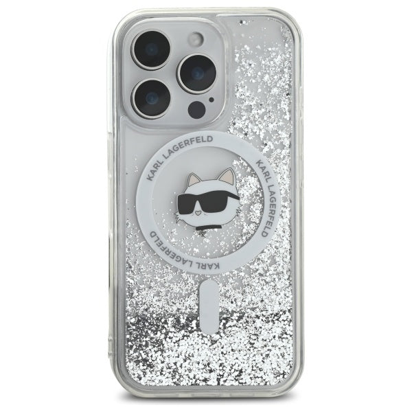 Husa MagSafe za Apple iPhone 16 Pro, Karl Lagerfeld, Liquid Glitter Choupette's Head, Transparentna
