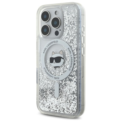 Husa MagSafe za Apple iPhone 16 Pro, Karl Lagerfeld, Liquid Glitter Choupette's Head, Transparentna