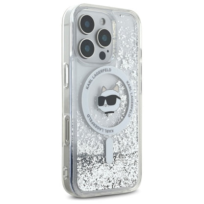 Husa MagSafe za Apple iPhone 16 Pro, Karl Lagerfeld, Liquid Glitter Choupette's Head, Transparentna