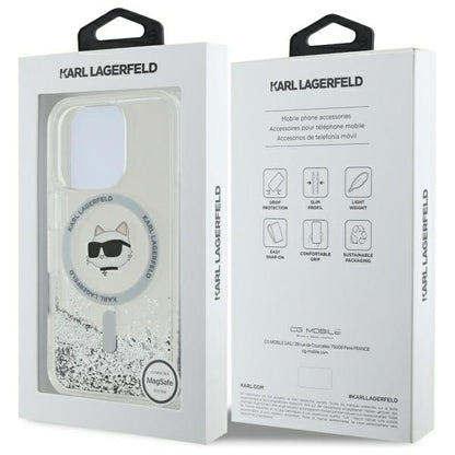 Husa MagSafe za Apple iPhone 16 Pro, Karl Lagerfeld, Liquid Glitter Choupette's Head, Transparentna