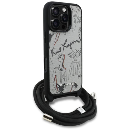 Futrola MagSafe za Apple iPhone 16 Pro, Karl Lagerfeld, Saffiano Crossbody, Siva